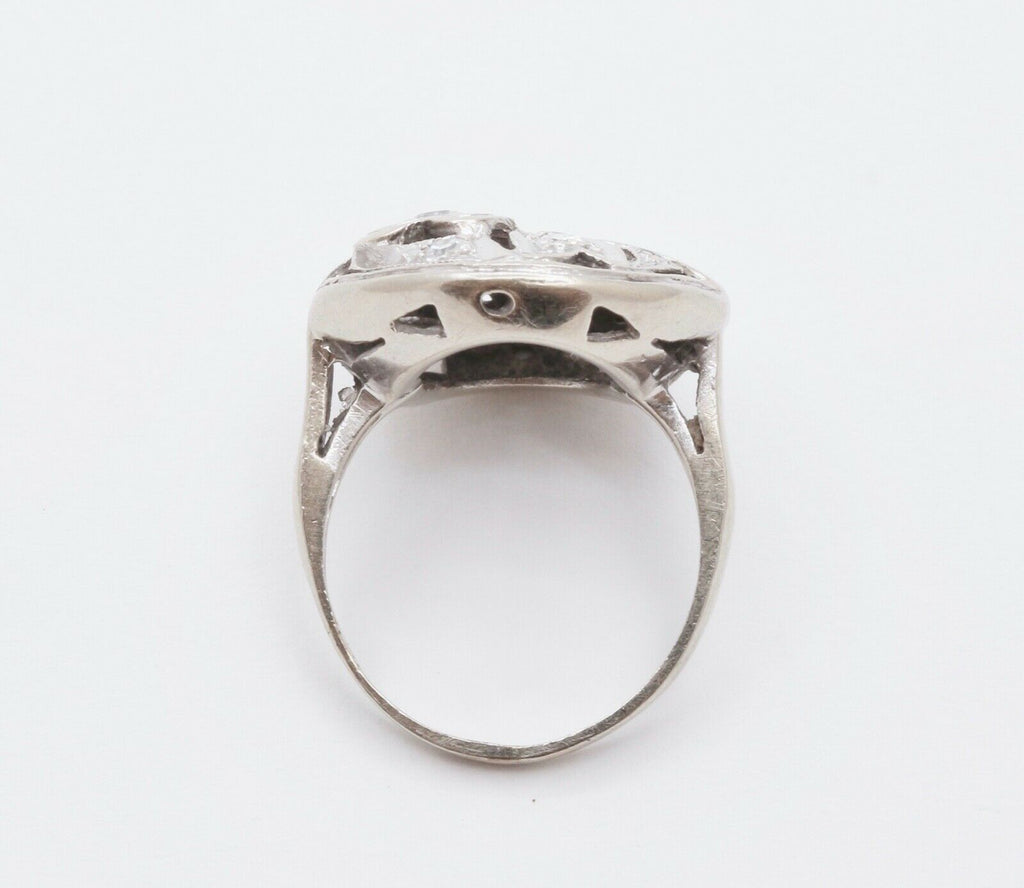 Art Deco Diamonds Hearts 14K White Gold Ring