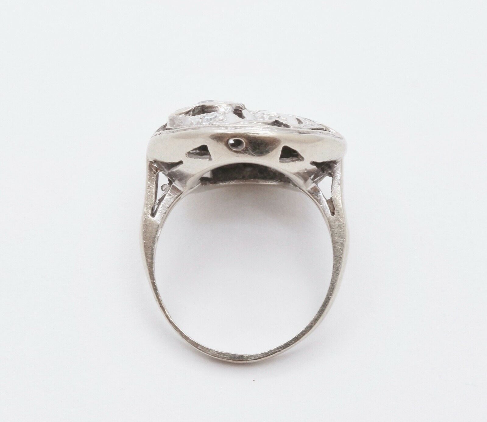 Art Deco Diamonds Hearts 14K White Gold Ring