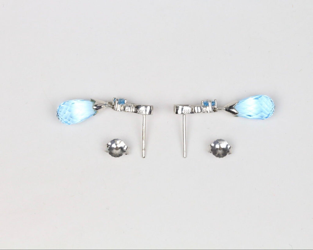 14K White Gold Briolette Blue Topaz  Earrings