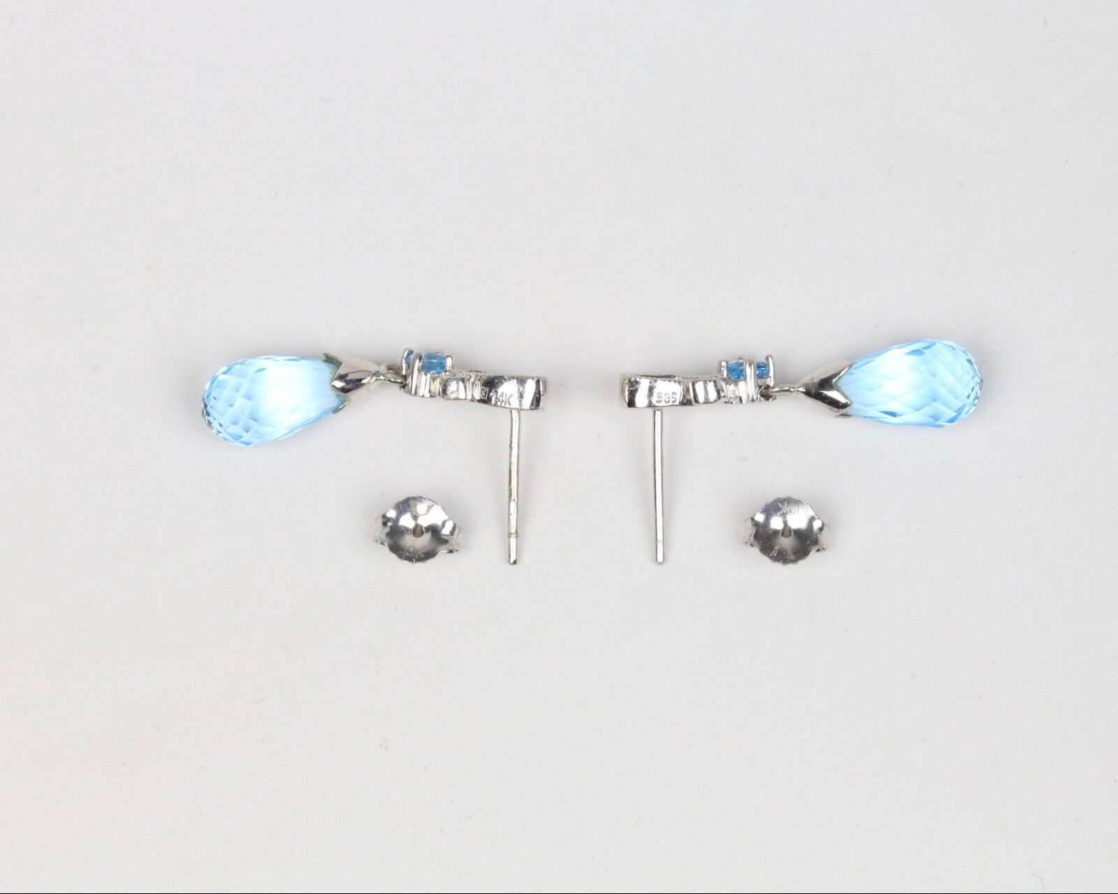 14K White Gold Briolette Blue Topaz  Earrings