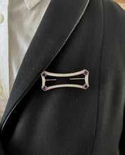 Load image into Gallery viewer, Antique Art Deco Amethyst &amp; Split Pearl 14K White Gold Brooch, Pin
