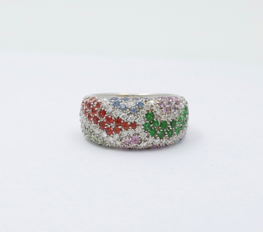 Vintage Valente MultiStone Wave 18K White Gold Ring