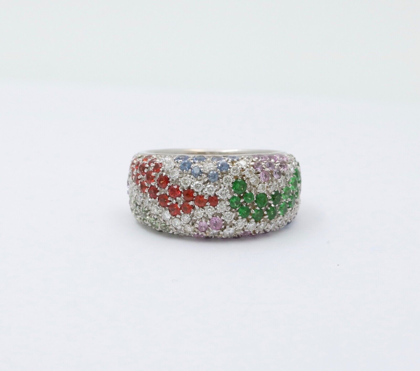 Vintage Valente MultiStone Wave 18K White Gold Ring