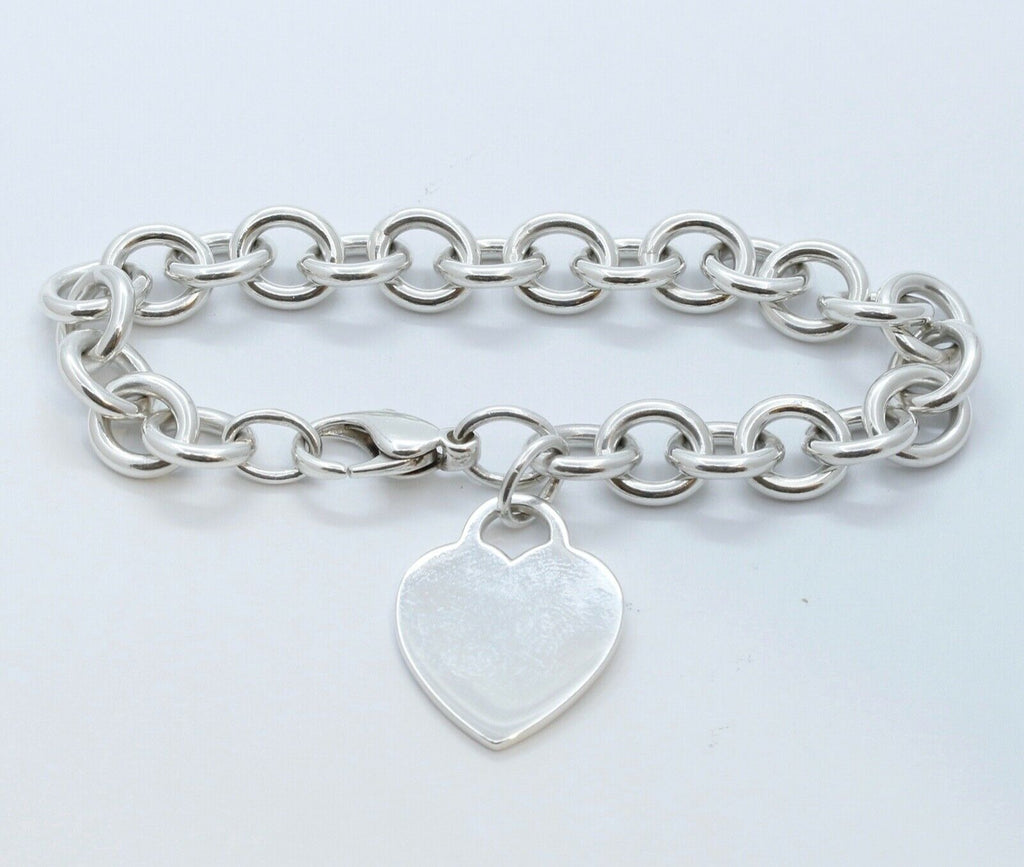 Tiffany and Co.  Heart Tag Charm Bracelet 925 Sterling Silver