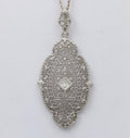Art Deco 14K White Gold Filigree Diamond Pendant Necklace