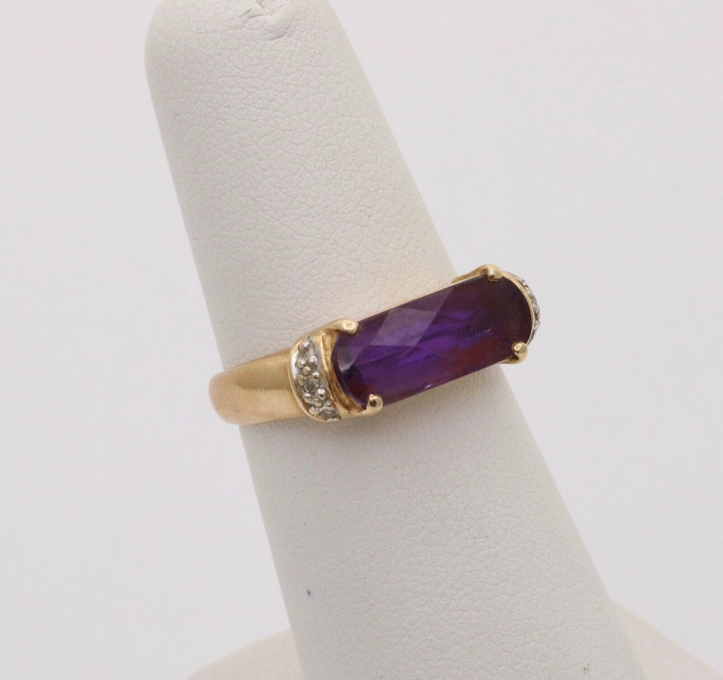 Vintage Amethyst Diamonds 14K Yellow White Gold Ring