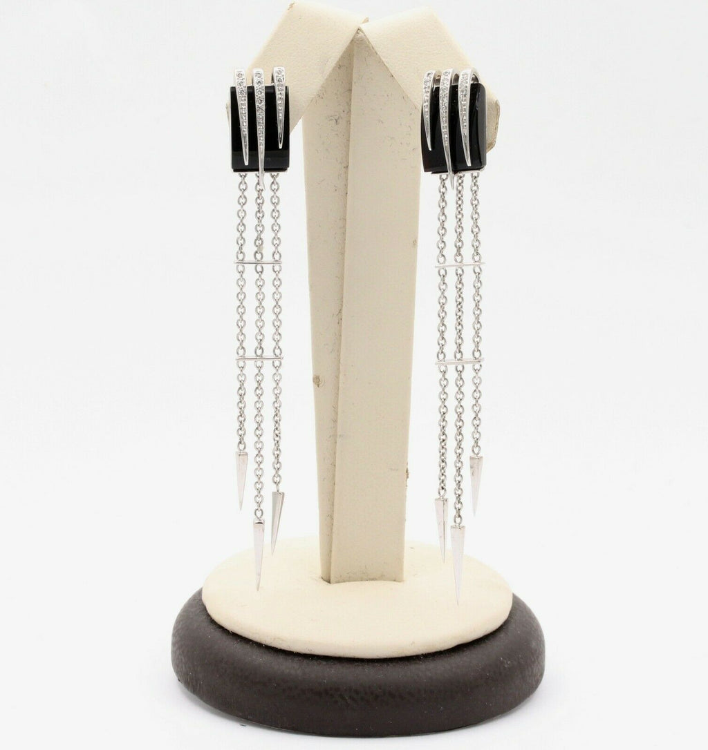 Vintage 14K White Gold Chandelier Onyx Diamond Earrings