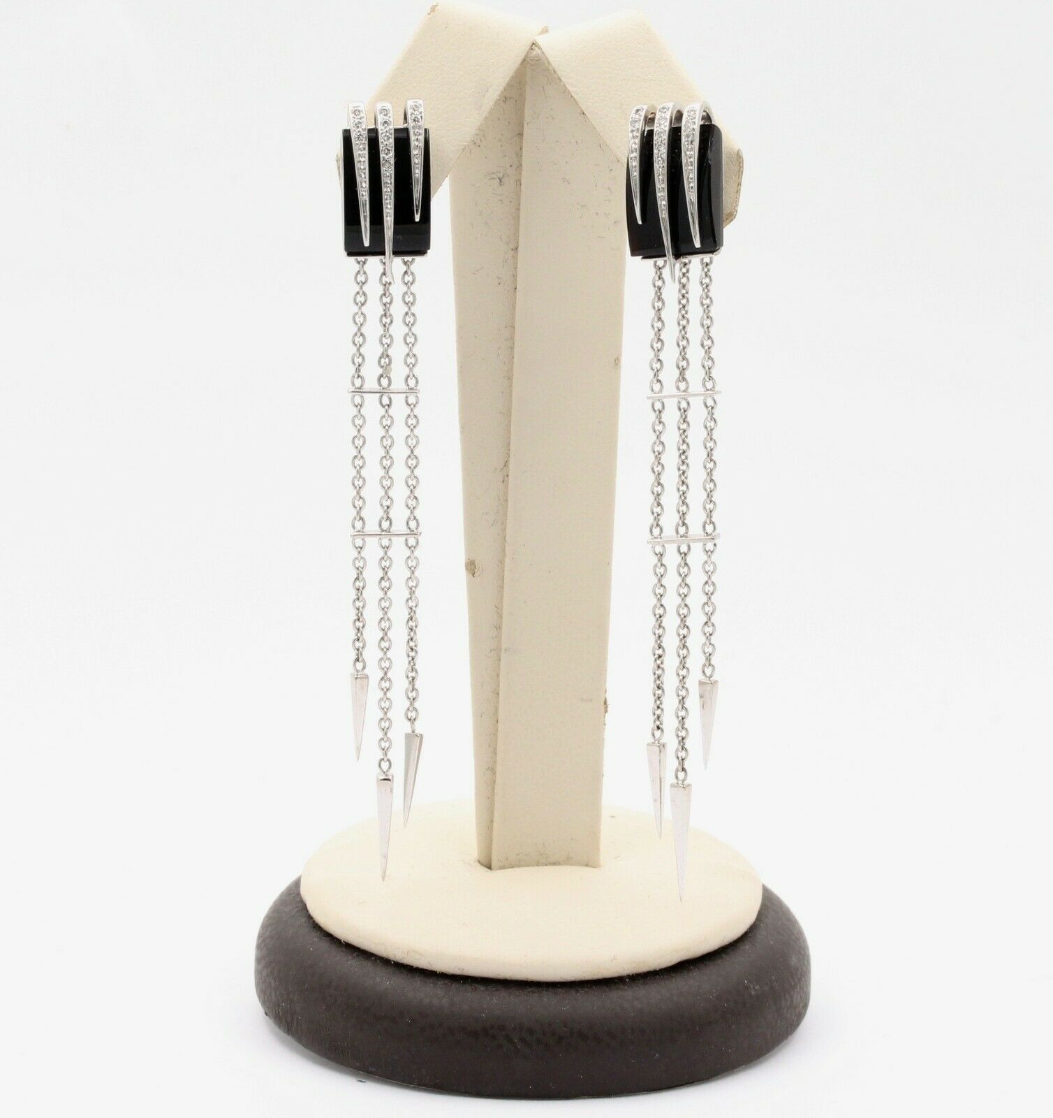 Vintage 14K White Gold Chandelier Onyx Diamond Earrings