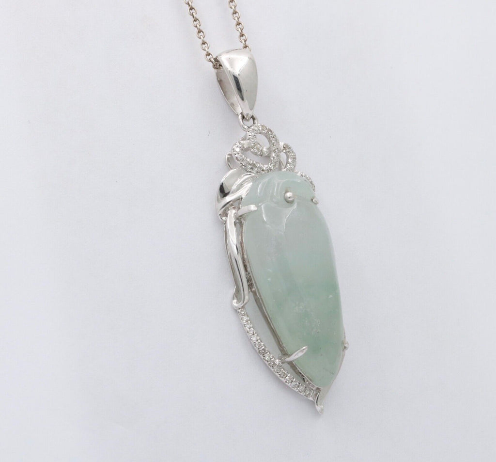 Vintage 18K White Gold Longevity Peach Jade Pendant