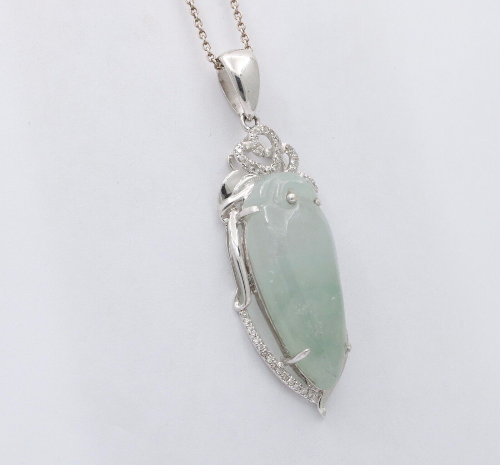 Vintage 18K White Gold Longevity Peach Jade Pendant