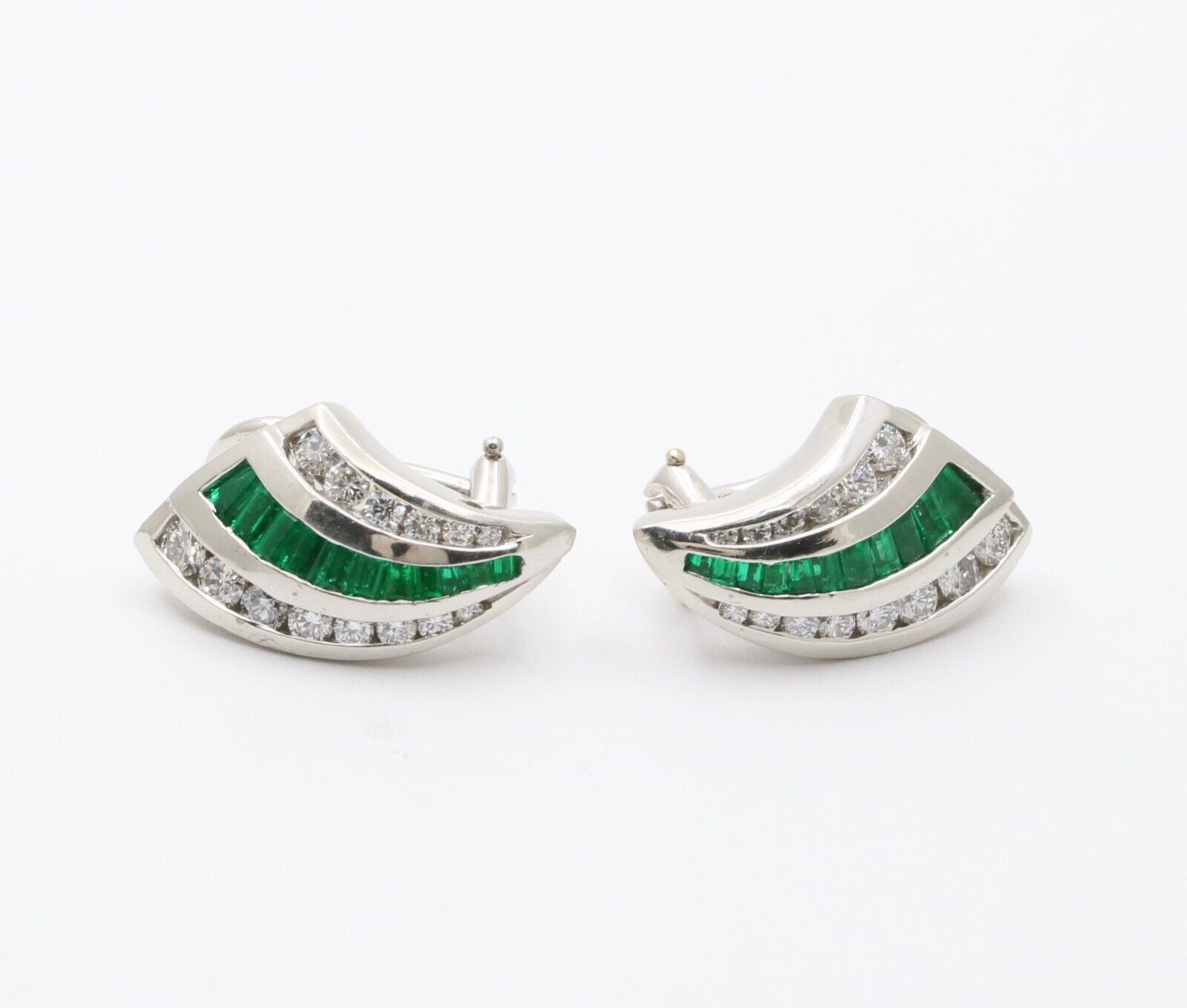 Charles Krypell Platinum Diamond And Emerald Earrings