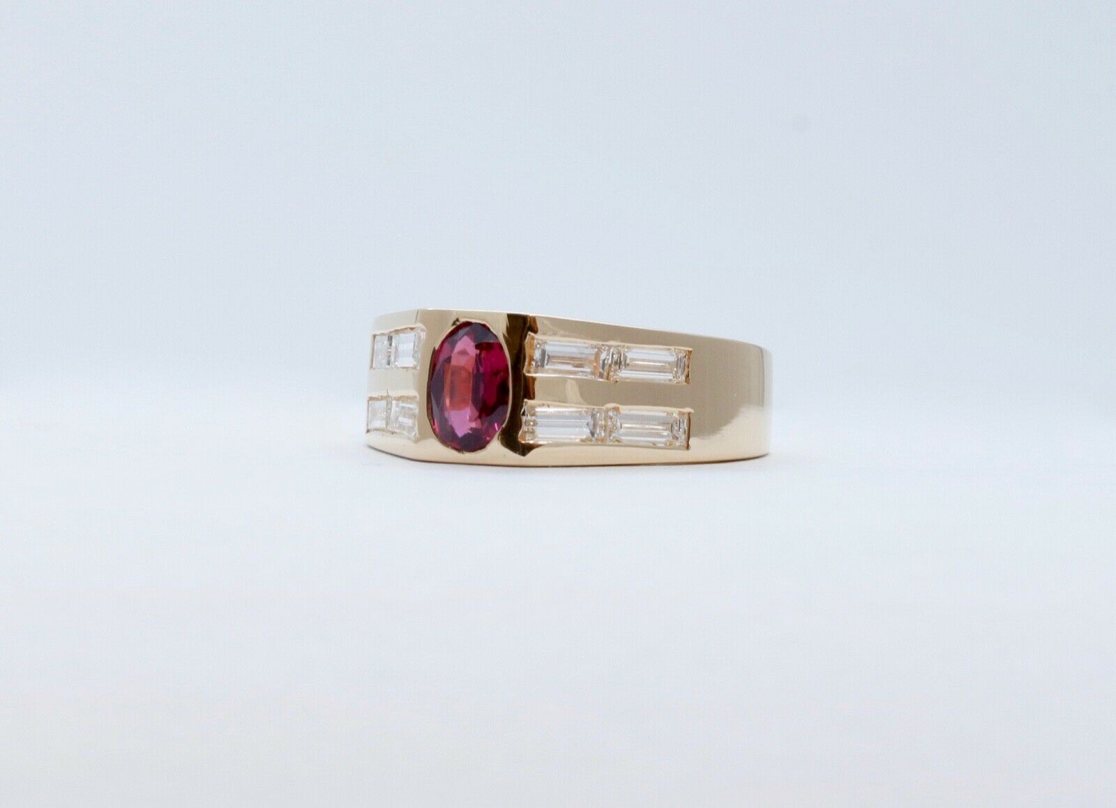 Geometric Vintage Ruby Diamonds 14K Yellow Gold Ring