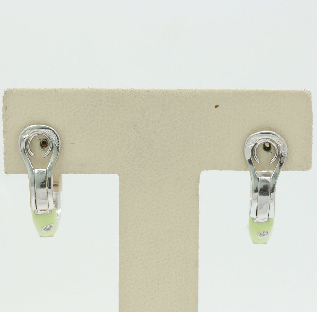 Designer Andreoli 18K Mint Green Enamel Hoop Earrings