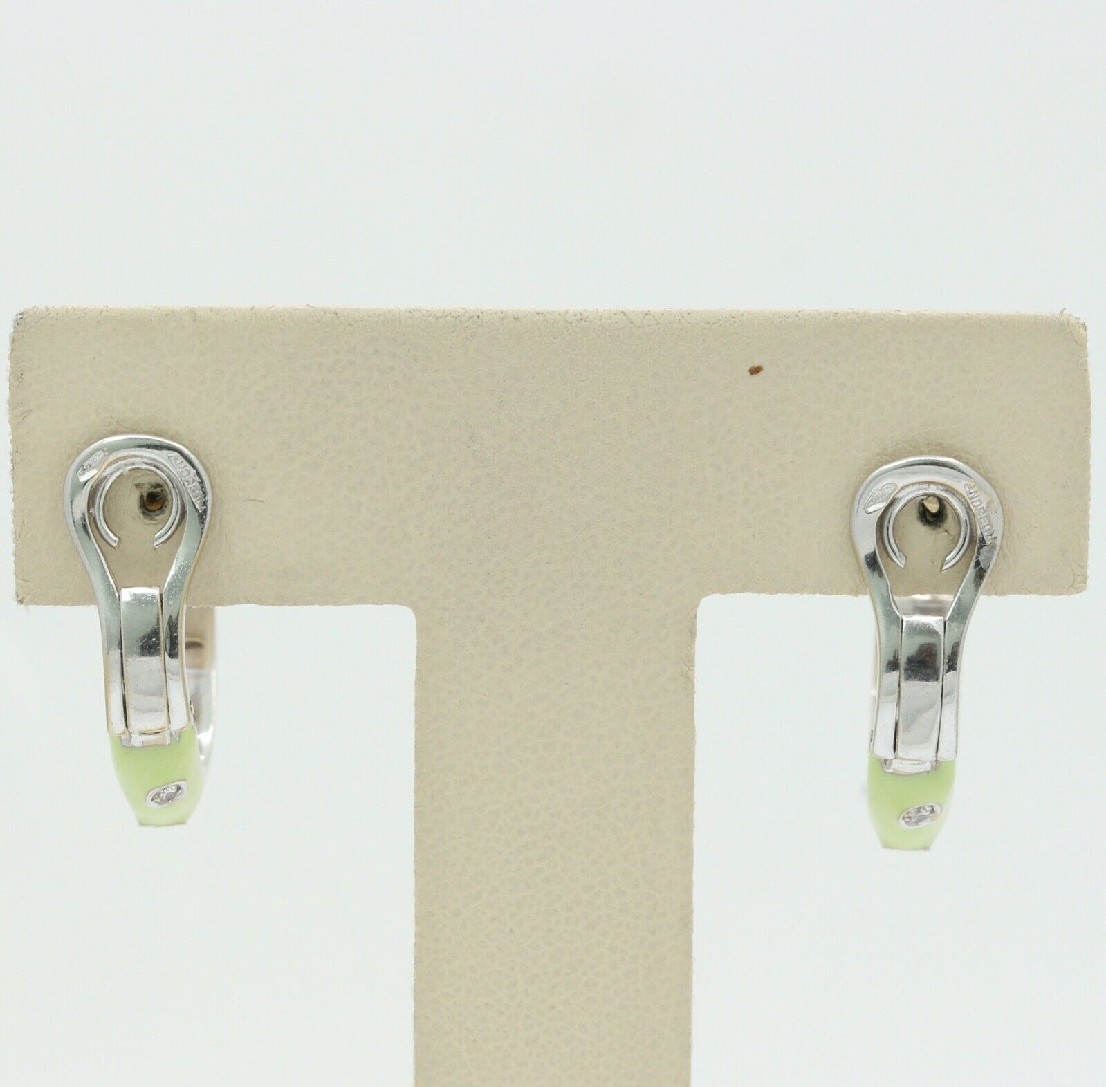 Designer Andreoli 18K Mint Green Enamel Hoop Earrings