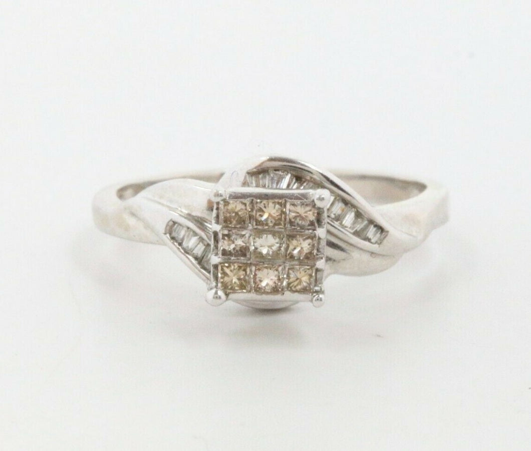 Champagne Colored Diamond Square 14K White Gold Engagement Ring