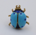 Vintage Enamel Ladybug 18K Yellow Gold Pin, Lapel Pin.