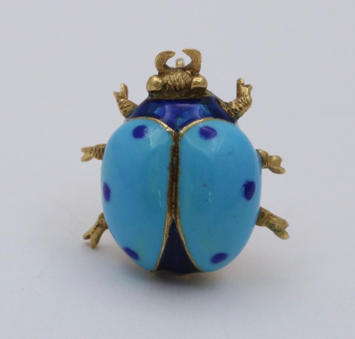 Vintage Enamel Ladybug 18K Yellow Gold Pin, Lapel Pin.