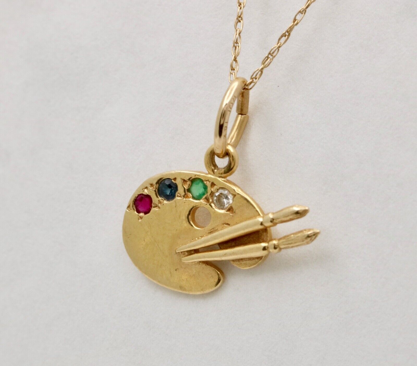Vintage Painter's Palette Multistone 14K Yellow Gold Pendant Charm