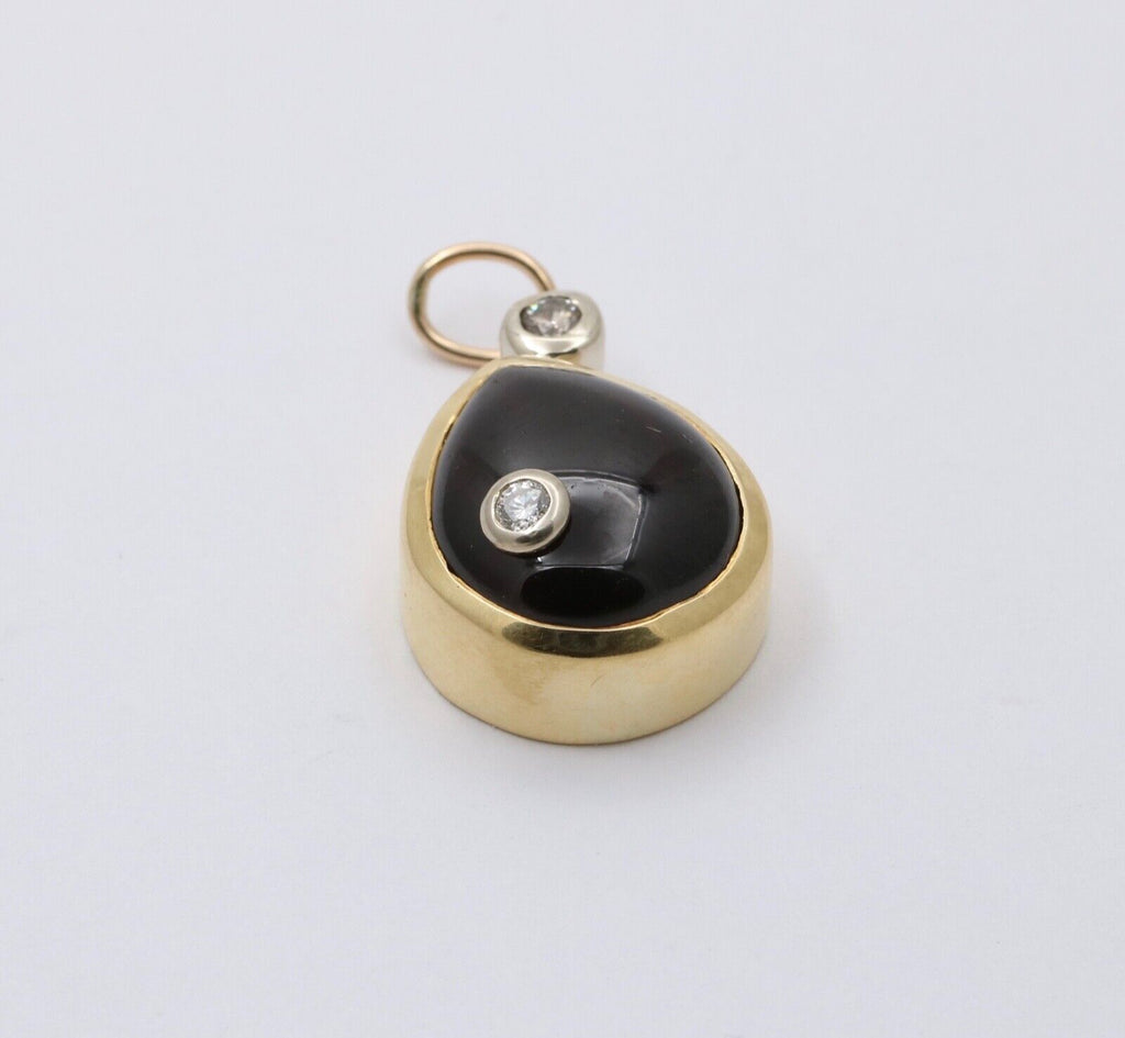 Vintage 18K Yellow Gold Rhodolite Garnet And DIamond Teardrop Pendant , Necklace