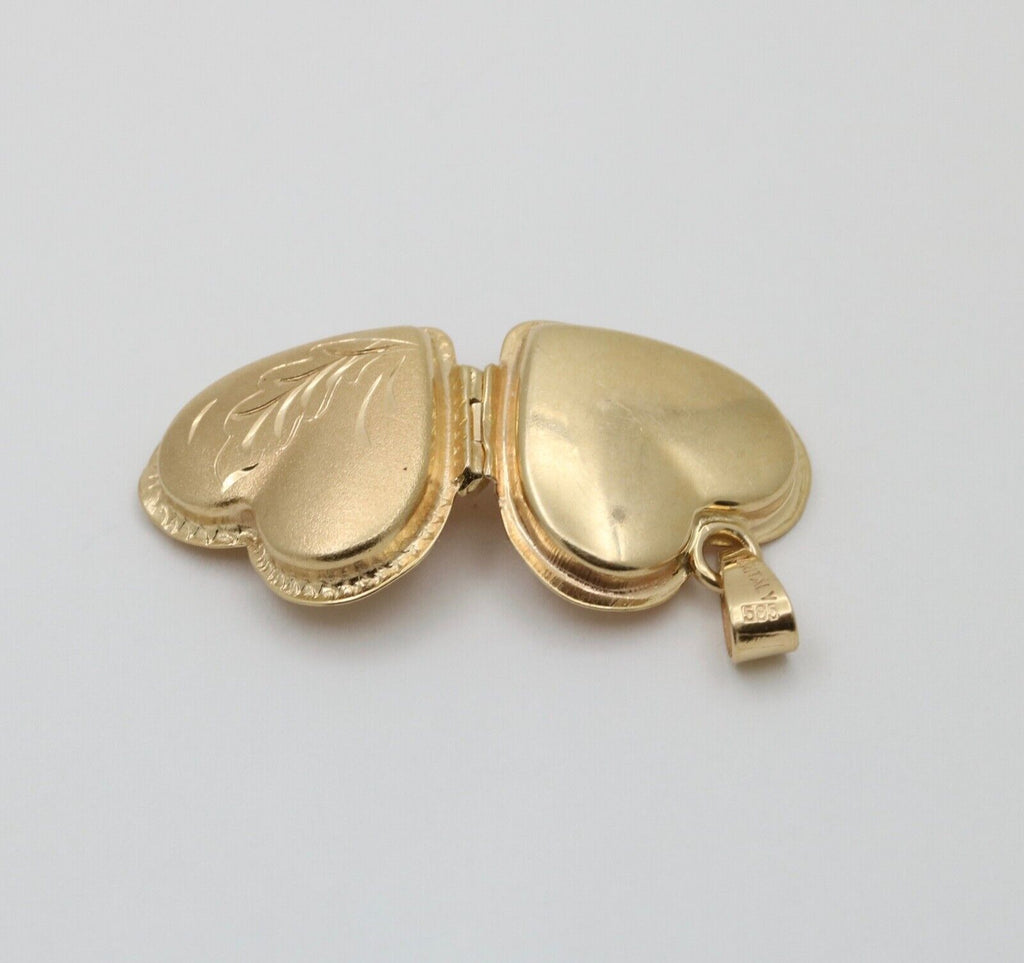 Vintage 14K Yellow Gold Heart Locket Pendant Charm