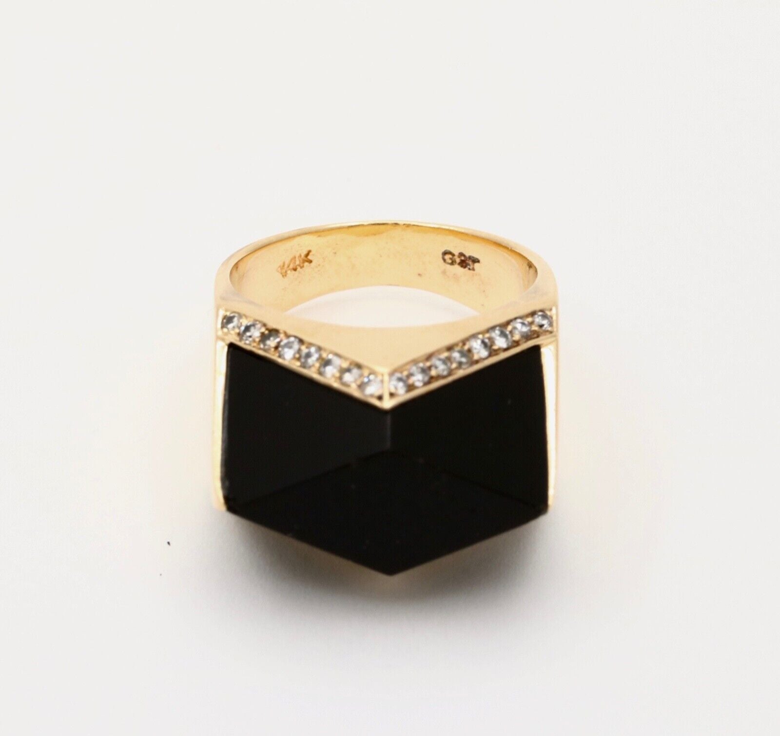 Vintage 14K Yellow Gold Geometric Onyx & Diamond Ring