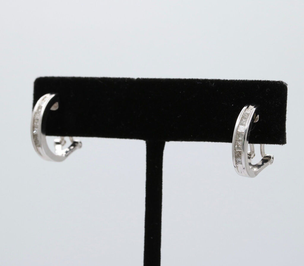 Vintage Huggie Table Cut Diamonds 14K White Gold Earrings