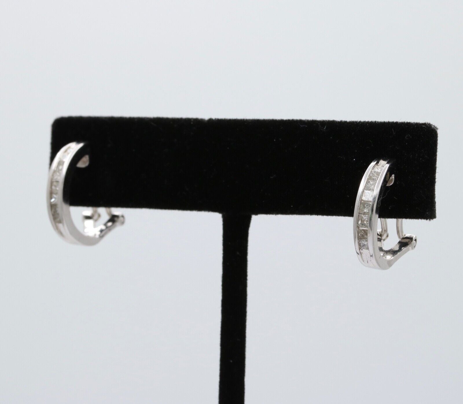Vintage Huggie Table Cut Diamonds 14K White Gold Earrings