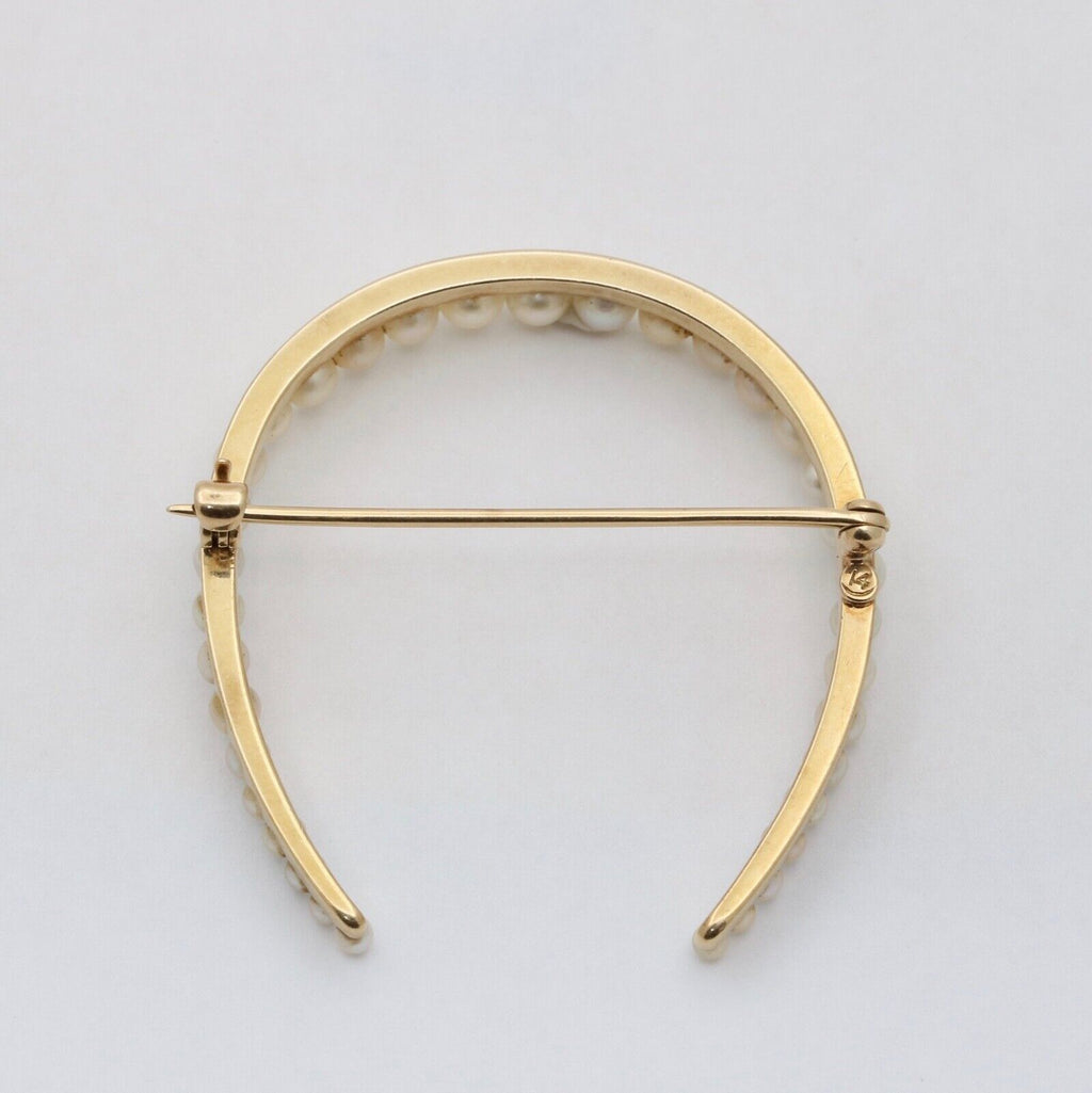 Antique Edwardian 14K Yellow Gold Horseshoe Pearl Brooch