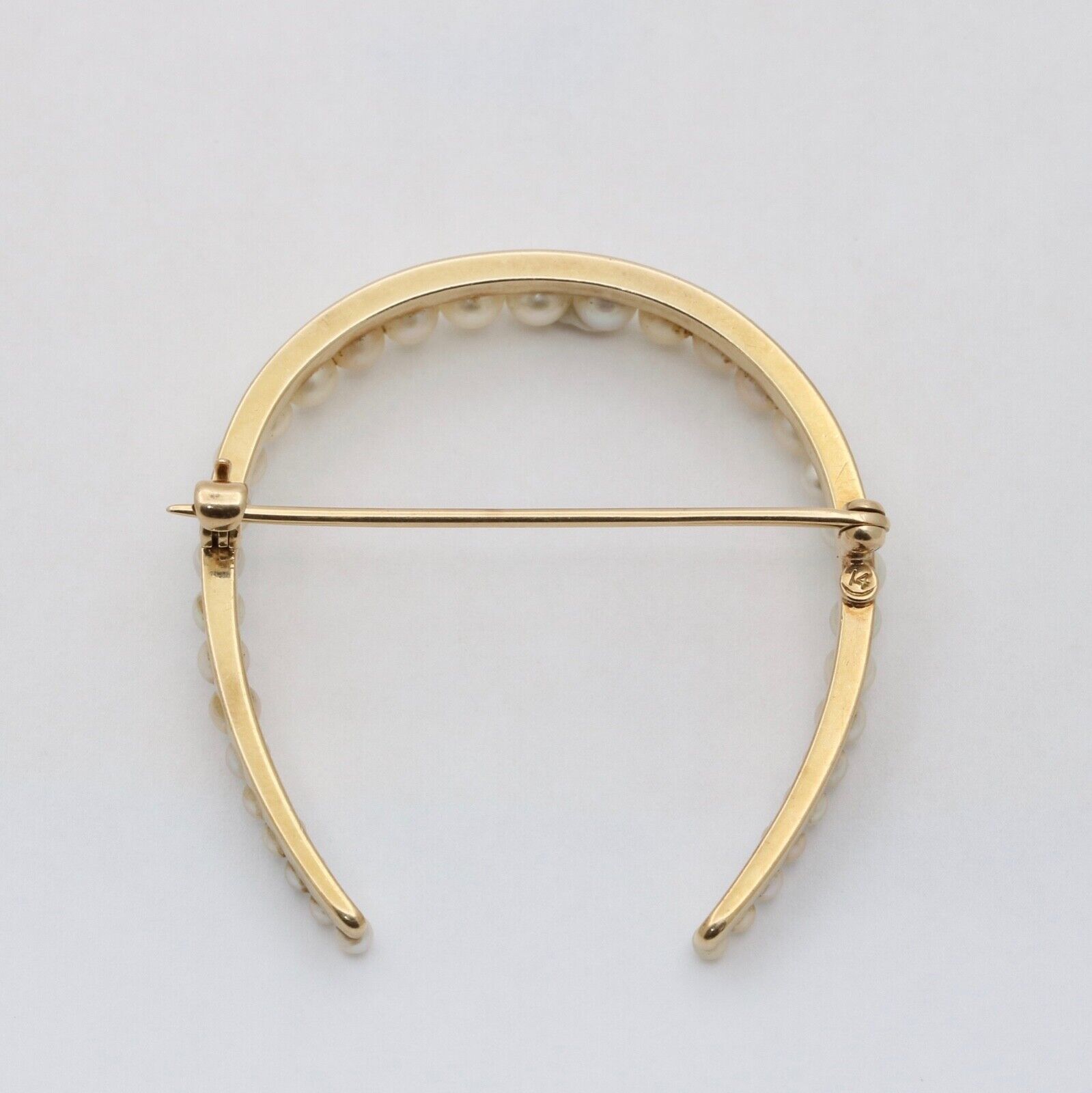 Antique Edwardian 14K Yellow Gold Horseshoe Pearl Brooch