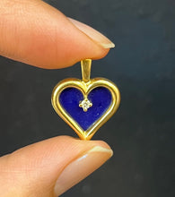 Load image into Gallery viewer, Vintage 14K Yellow Gold Lapis Lazuli Heart Diamond Pendant, Charm
