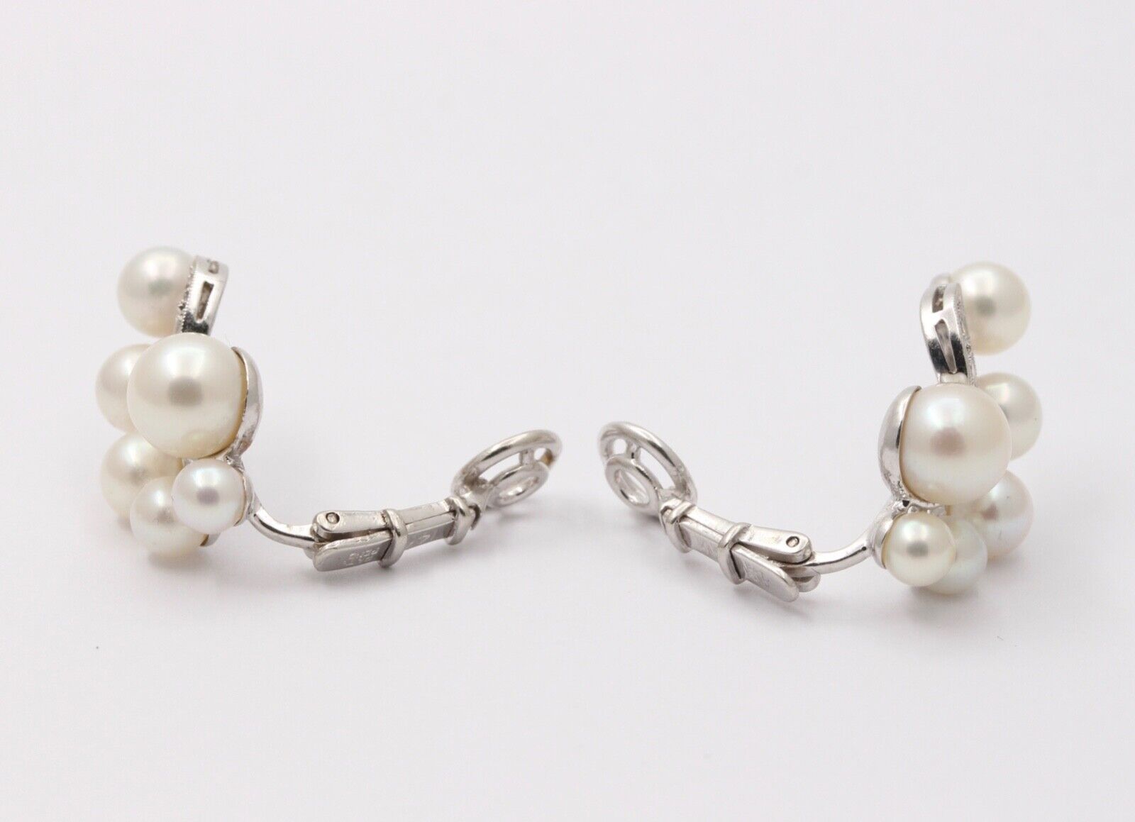 Vintage 14K White Gold Cultured Pearl Clip Earrings