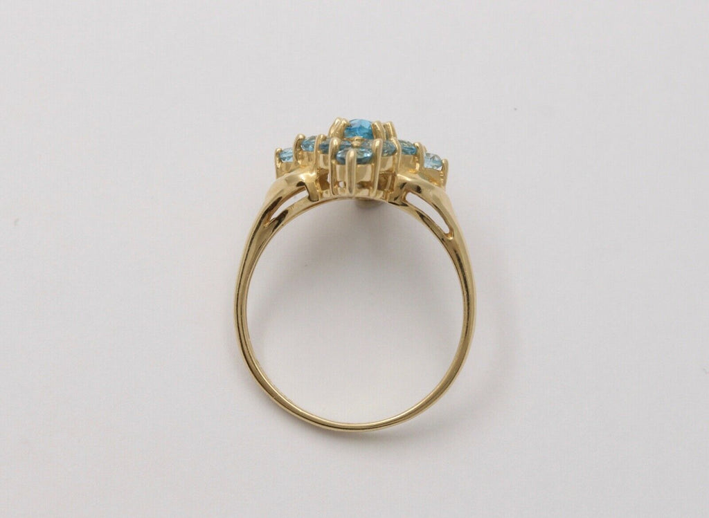 Vintage London Blue Topaz 14K Yellow Gold Navette Cluster Ring