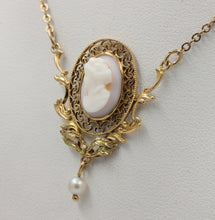 Load image into Gallery viewer, Art Nouveau Cameo Pearl 14K 10K Pendant and Chain
