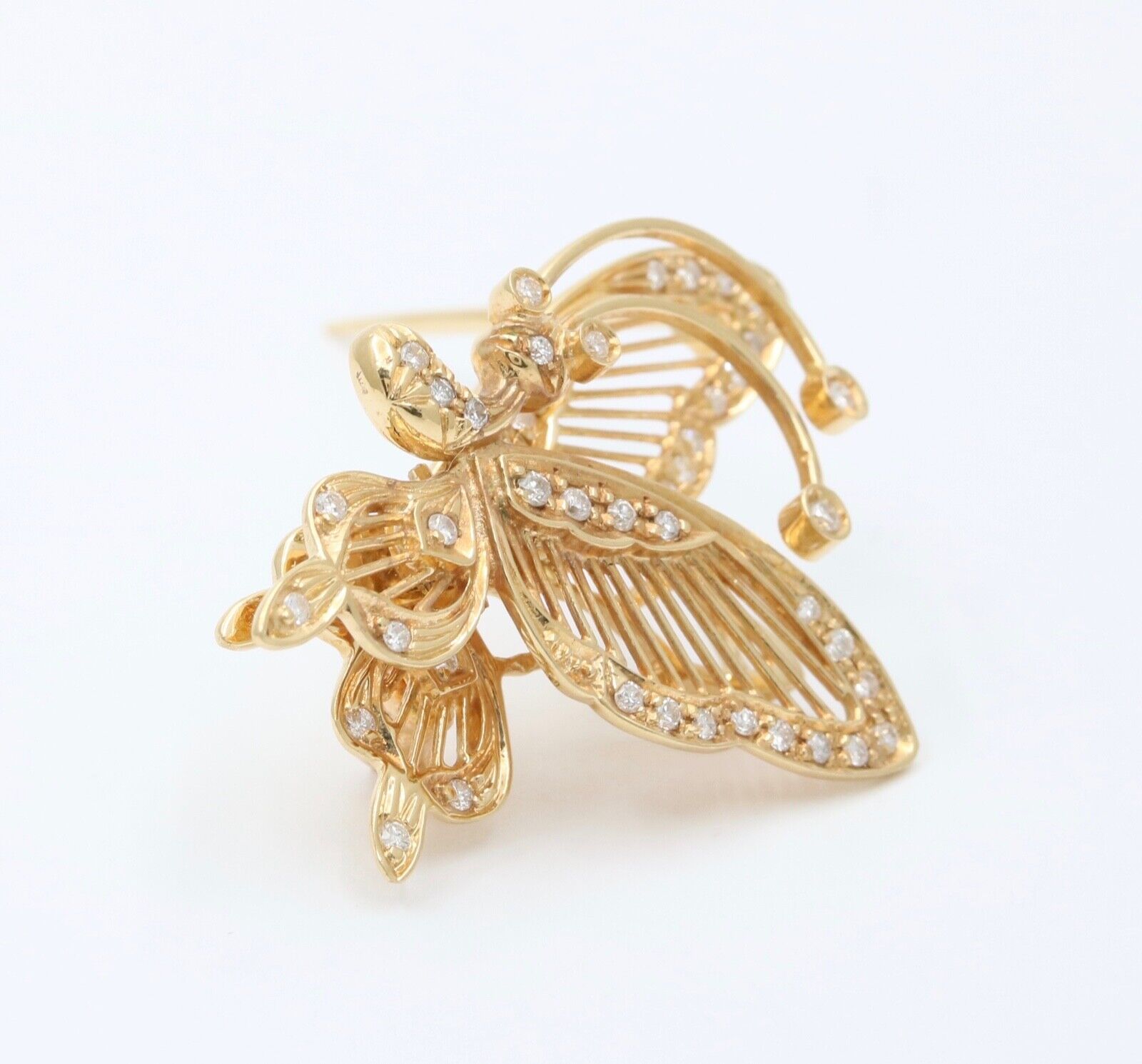 Vintage 14K Yellow Gold Diamonds Articulating Butterfly Brooch Pin