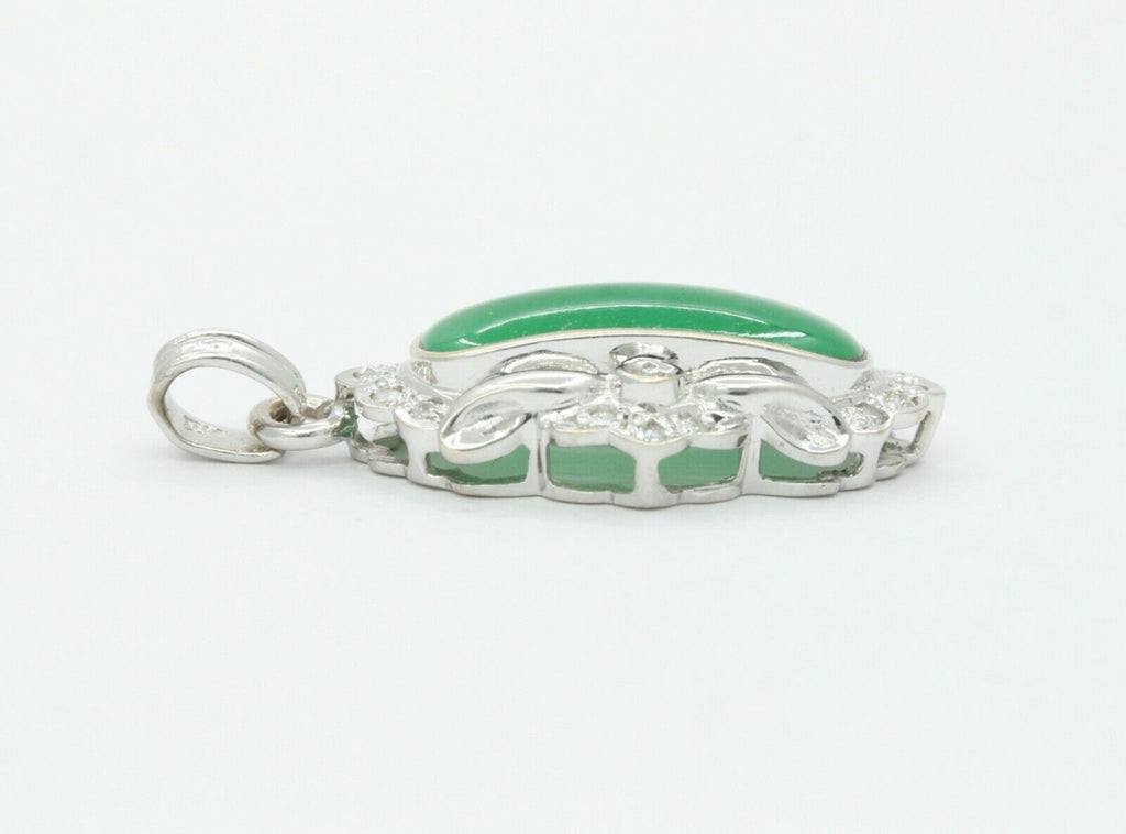 Vintage 14K White Gold Jade Diamonds Pendant
