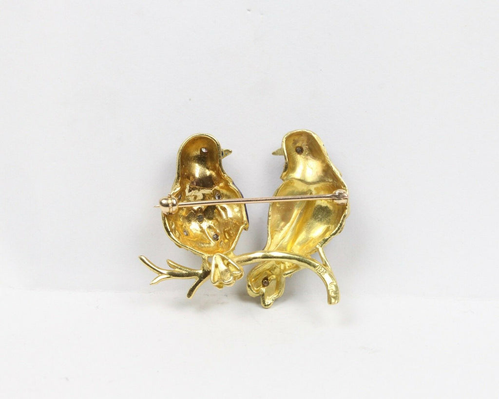Vintage 18K Yellow Gold Enamel Bird Brooch