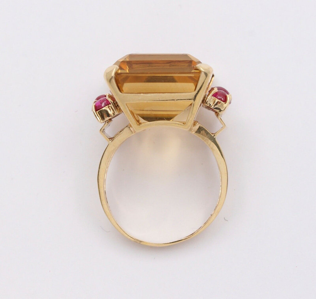 Vintage Citrine Rubies 14K Yellow Gold Cocktail Ring