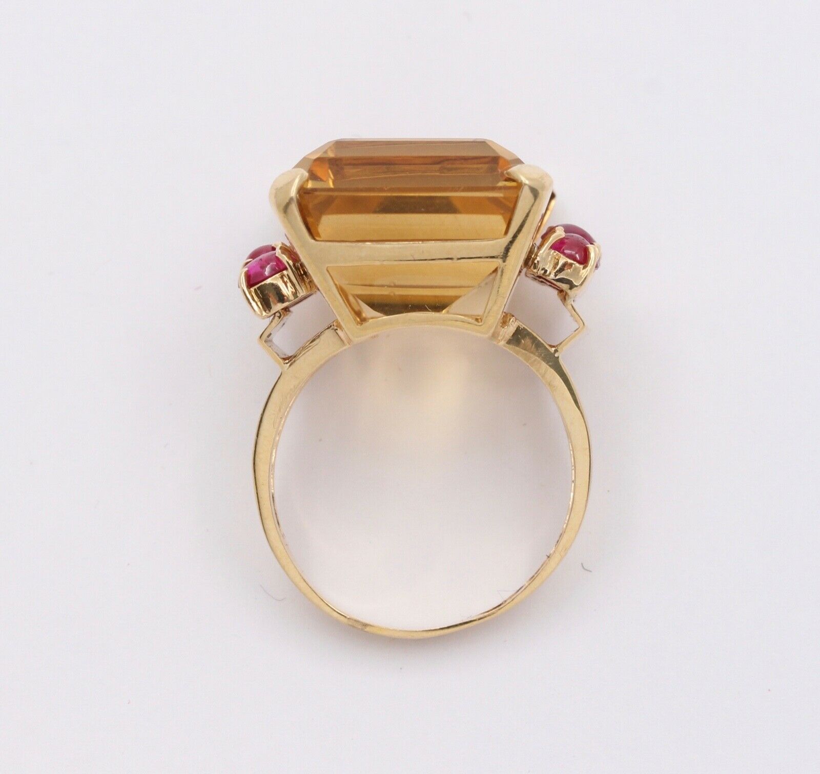 Vintage Citrine Rubies 14K Yellow Gold Cocktail Ring