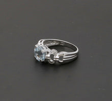 Load image into Gallery viewer, Vintage 14K White Gold Aquamarine Diamond Ring Band, Engagement Ring.
