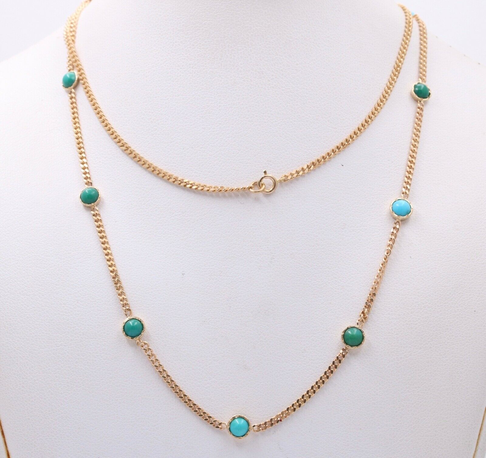 Long Vintage 14k Yellow Gold Chain Necklace, Vintage Curb Link, Guard Lorgnette