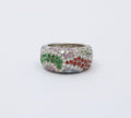 Vintage Valente MultiStone Wave 18K White Gold Ring
