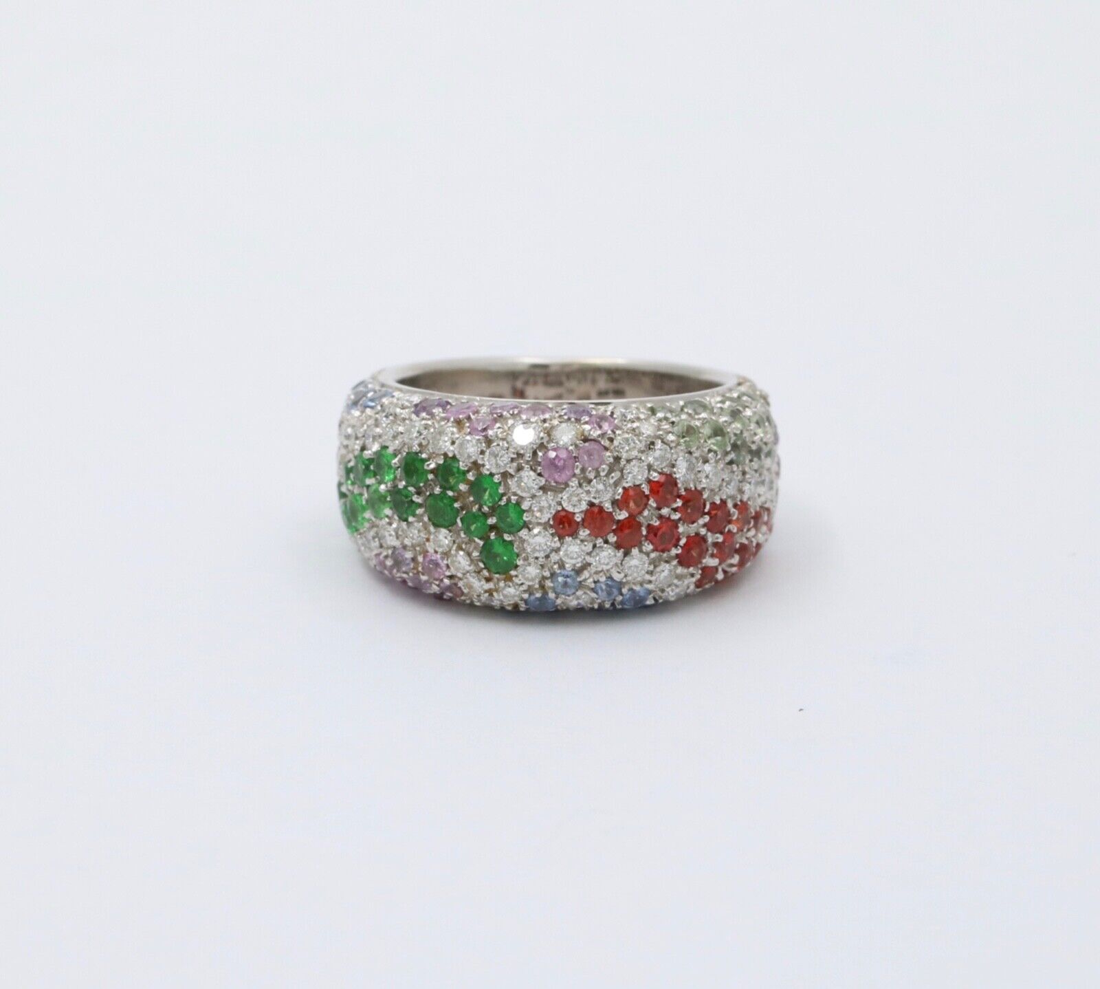 Vintage Valente MultiStone Wave 18K White Gold Ring