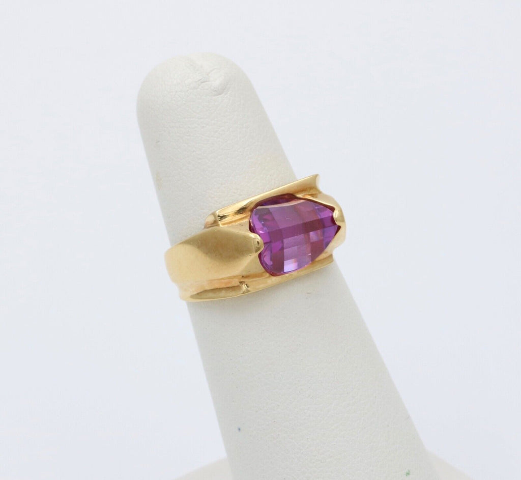 Vintage Geometric Pink Sapphire Ring Band, Estate Ring