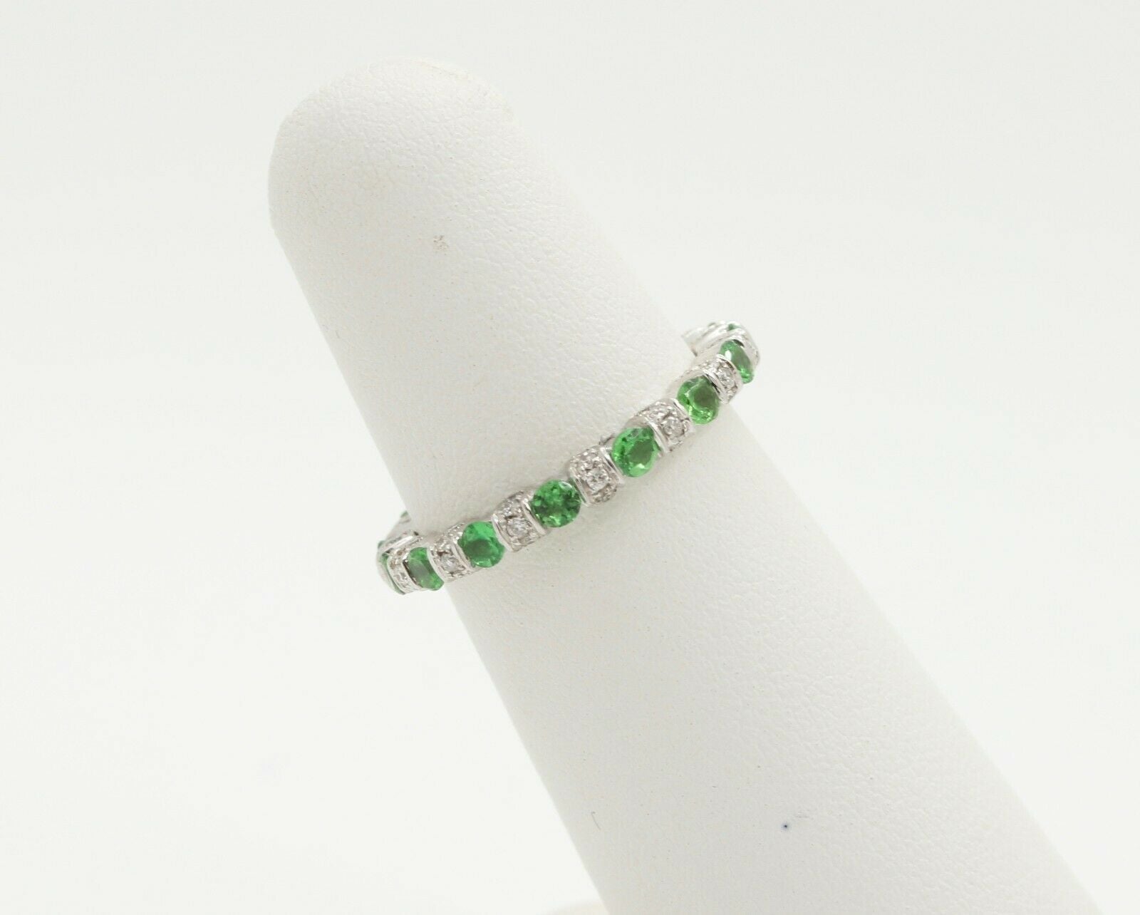 Green Garnet Diamond Eternity Stackable Band