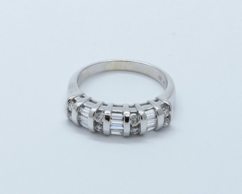 Beautiful Vintage Round Baguette Diamonds 14K White Gold Wedding Band Ring