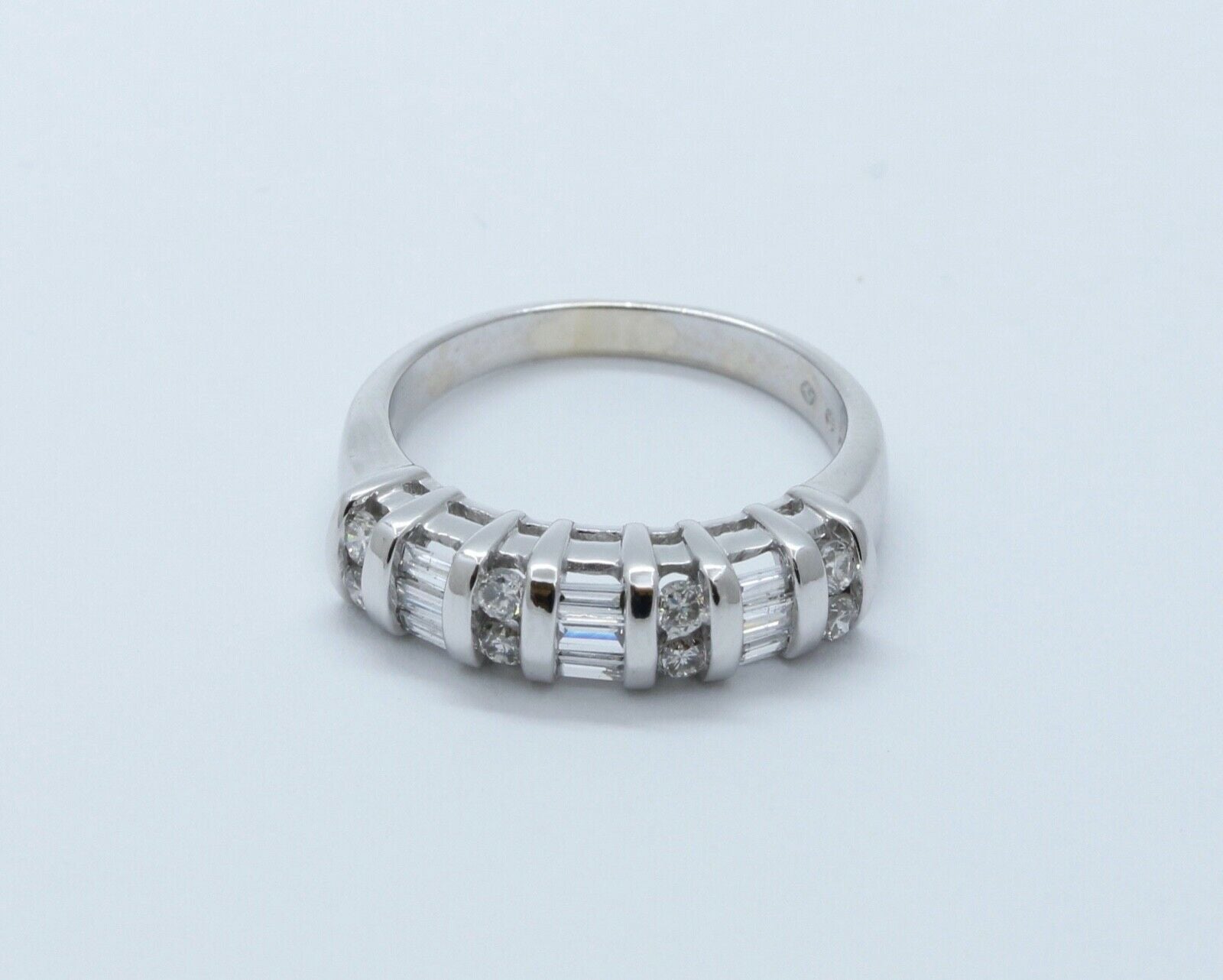 Beautiful Vintage Round Baguette Diamonds 14K White Gold Wedding Band Ring
