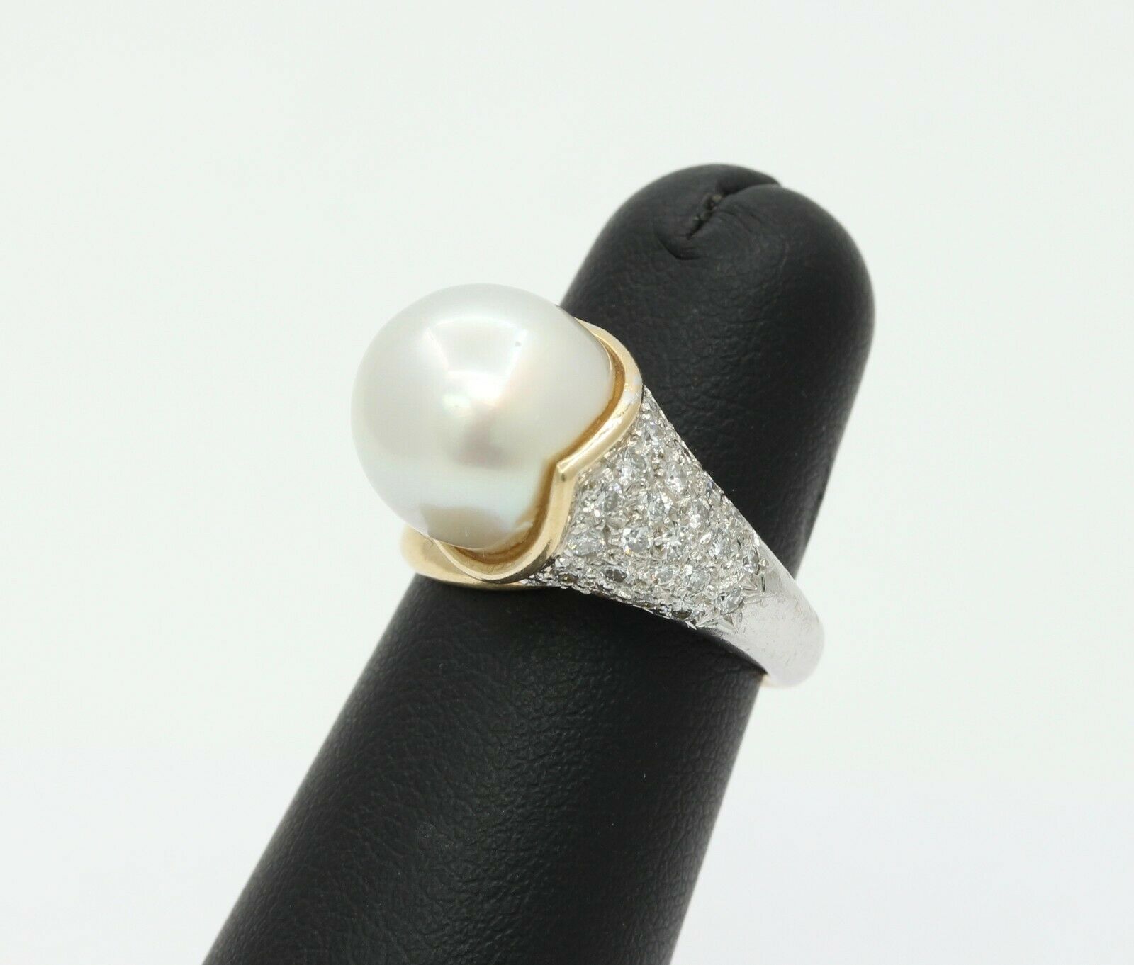 Vintage Platinum 18K Yellow Gold Diamond Pearl Cocktail Ring