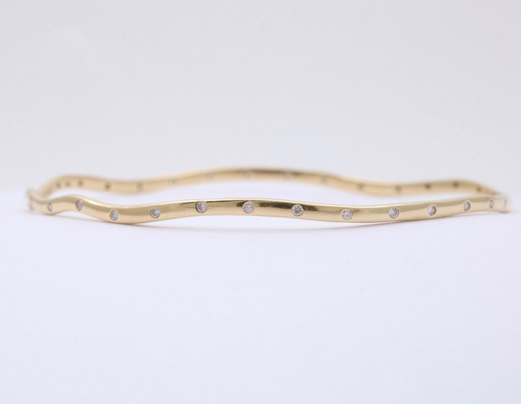 The Classic Sonia B. 14K Yellow Gold Wave Diamond Bangle, Stacking Bracelet
