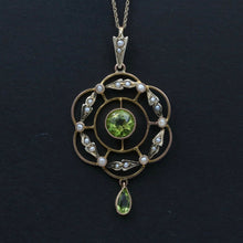 Load image into Gallery viewer, Art Nouveau Peridot Seed Pearls 9 Carat Pendant
