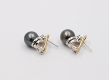 Load image into Gallery viewer, Lovely Tahitian Pearl Diamonds 18K White Yellow Gold Vintage Earrings
